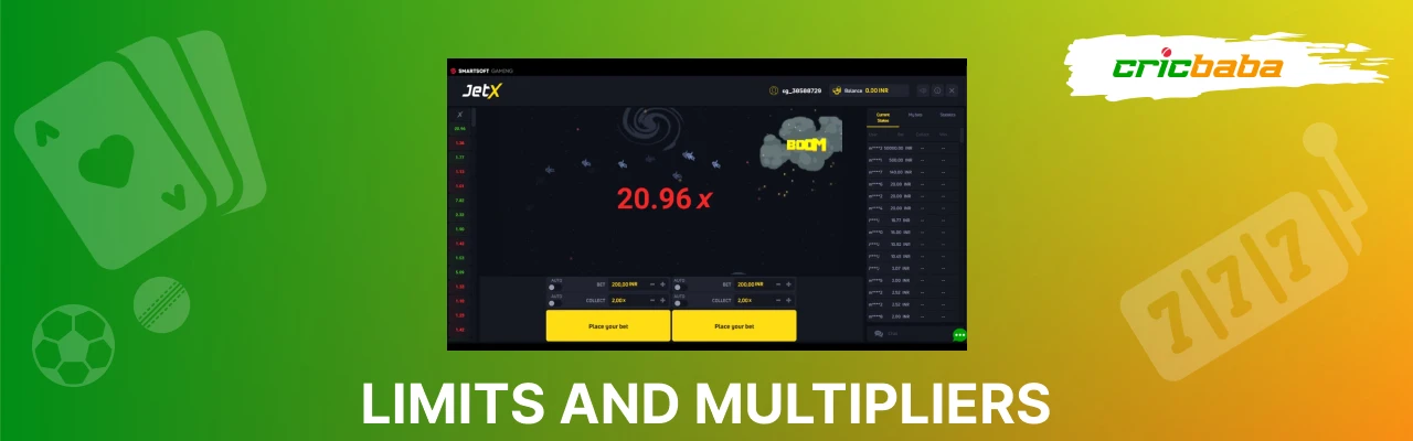 Wager limits and multipliers at jetx casino game